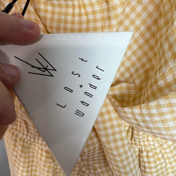 NWT Lost and Wander yellow white gingham print ruffle romper small - Picture 4 of 7